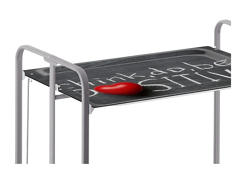 Carrito auxiliar plegable con ruedas - Estructura metálica gris, 2 estantes laminados Decorado "Think, do, be positive" – 72*66*43 cm - BAUHAUS