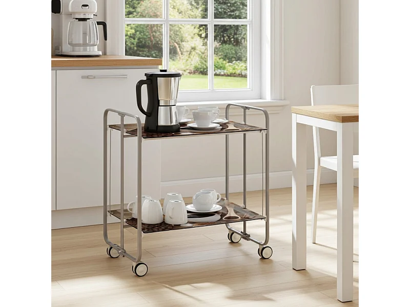 Klappwagen mit Rädern - Graues Metallgestell, 2 laminierte Ablagen Dekor „ Kaffee“ - 72*66*43 cm - BAUHAUS