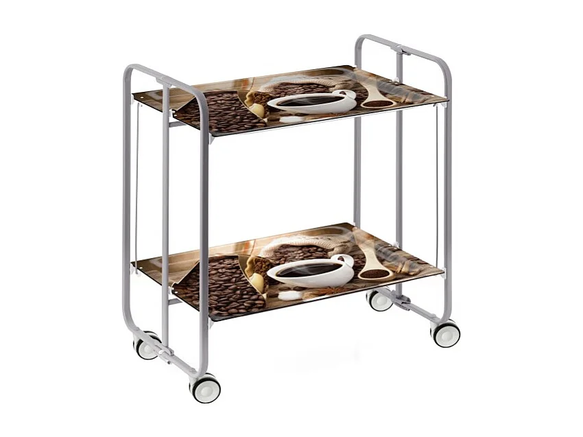 Carrito auxiliar plegable con ruedas - Estructura metálica gris, 2 estantes laminados Decorado Café – 72*66*43 cm - BAUHAUS