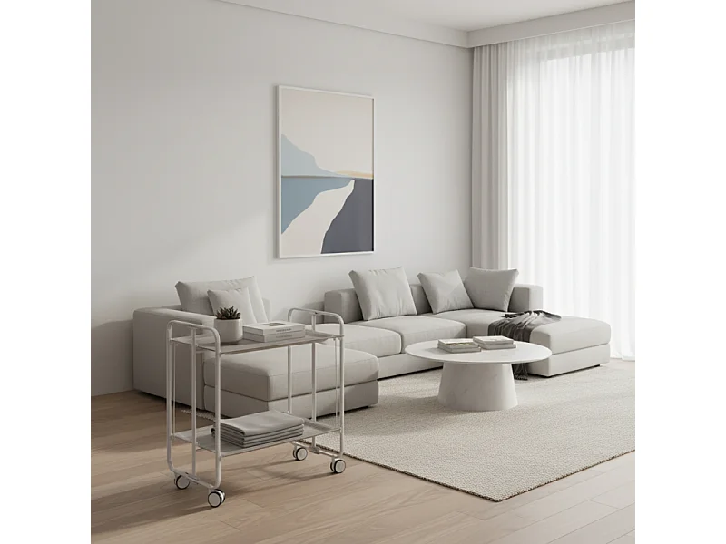Carrito auxiliar plegable con ruedas - Estructura metálica gris, 2 estantes laminados color Fresno – 72*66*43 cm - BAUHAUS