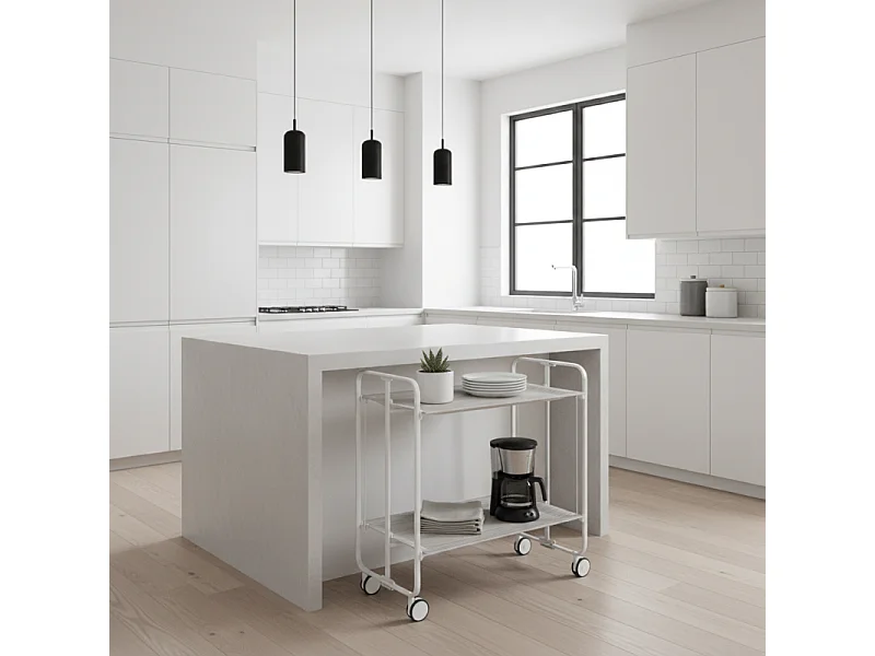 Carrito auxiliar plegable con ruedas - Estructura metálica gris, 2 estantes laminados color Fresno – 72*66*43 cm - BAUHAUS