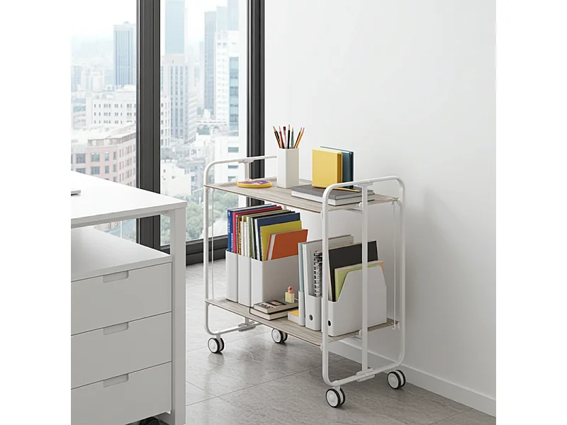 Carrello pieghevole con ruote - Struttura in metallo grigio, 2 ripiani in laminato color Frassino - 72*66*43 cm - BAUHAUS