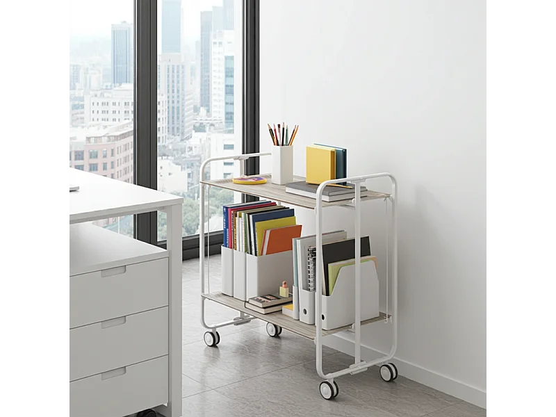 Carrello pieghevole con ruote - Struttura in metallo grigio, 2 ripiani in laminato color Frassino - 72*66*43 cm - BAUHAUS