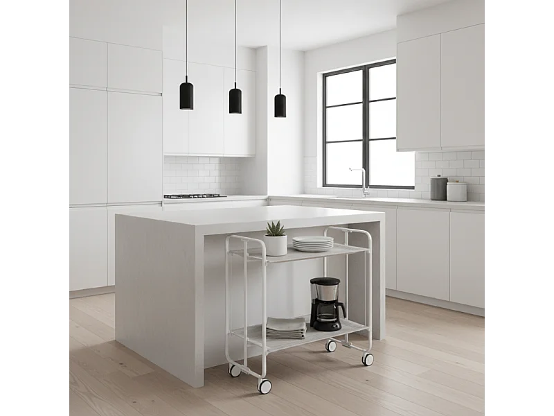 Carrello pieghevole con ruote - Struttura in metallo grigio, 2 ripiani in laminato color Frassino - 72*66*43 cm - BAUHAUS