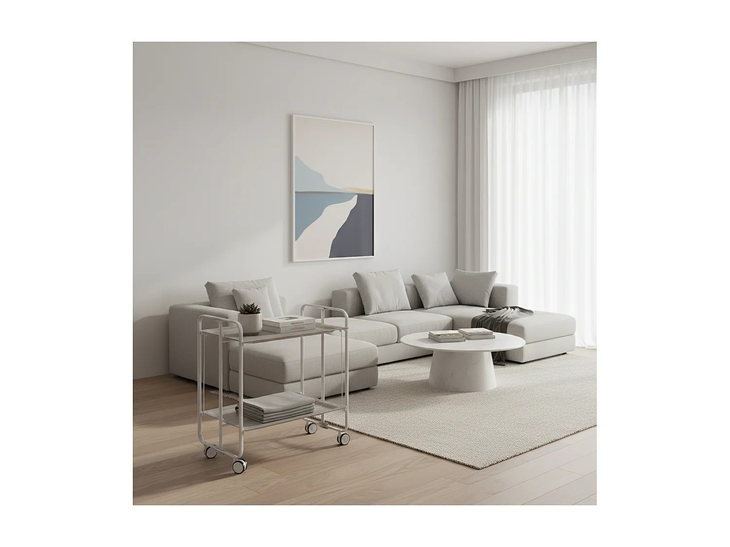 Carrito auxiliar plegable con ruedas - Estructura metálica gris, 2 estantes laminados color Fresno – 72*66*43 cm - BAUHAUS