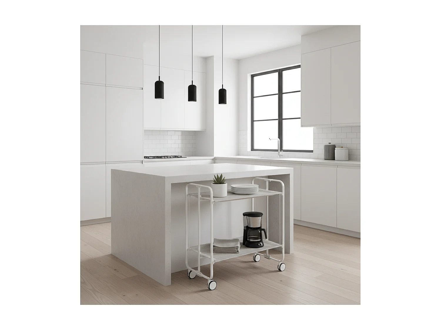 Carrito auxiliar plegable con ruedas - Estructura metálica gris, 2 estantes laminados color Fresno – 72*66*43 cm - BAUHAUS