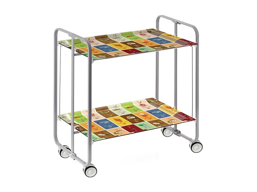 Chariot pliant à roulettes - Structure métallique grise, 2 niveaux en stratifié motif Vintage1- 72*66*43 cm - BAUHAUS