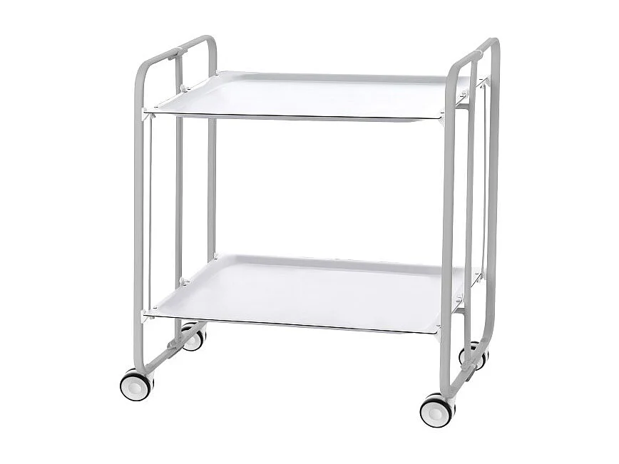 Klappbarer Servierwagen mit Rädern - Grauer Metallrahmen, 2 weiße laminierte Etagen - 72*66*43 cm - BAUHAUS