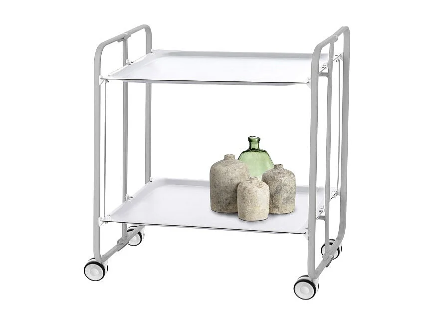Klappbarer Servierwagen mit Rädern - Grauer Metallrahmen, 2 weiße laminierte Etagen - 72*66*43 cm - BAUHAUS