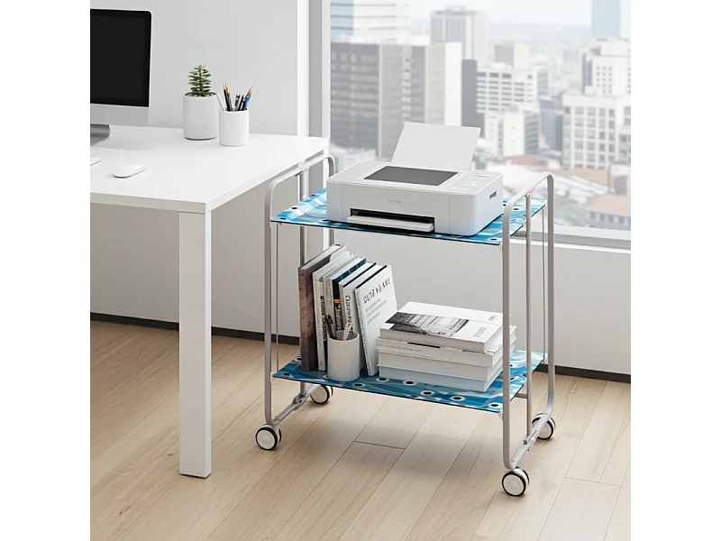 Carrito auxiliar plegable con ruedas - Estructura metálica gris, 2 estantes laminados Decorado Peces azules – 72*66*43 cm - BAUHAUS