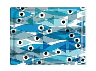 Carrito auxiliar plegable con ruedas - Estructura metálica gris, 2 estantes laminados Decorado Peces azules – 72*66*43 cm - BAUHAUS