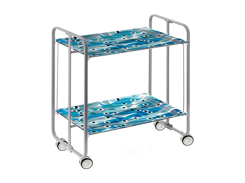 Carrito auxiliar plegable con ruedas - Estructura metálica gris, 2 estantes laminados Decorado Peces azules – 72*66*43 cm - BAUHAUS