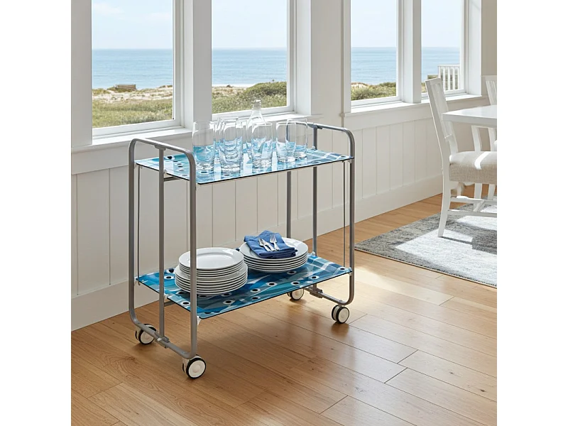 Carrito auxiliar plegable con ruedas - Estructura metálica gris, 2 estantes laminados Decorado Peces azules – 72*66*43 cm - BAUHAUS