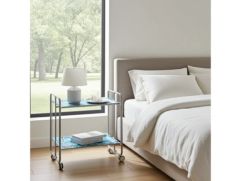 Carrito auxiliar plegable con ruedas - Estructura metálica gris, 2 estantes laminados Decorado Peces azules – 72*66*43 cm - BAUHAUS