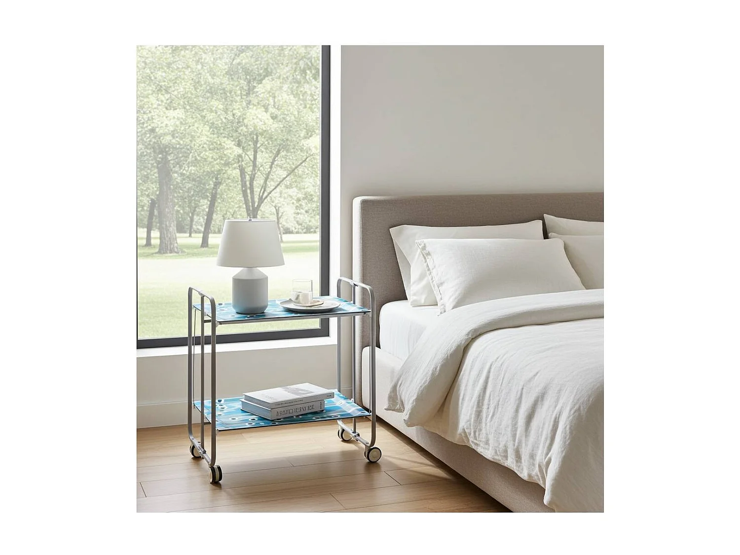 Carrito auxiliar plegable con ruedas - Estructura metálica gris, 2 estantes laminados Decorado Peces azules – 72*66*43 cm - BAUHAUS