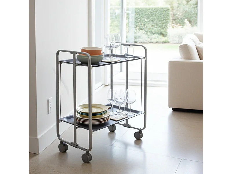 Carrito auxiliar plegable con ruedas - Estructura metálica gris, 2 estantes laminados color gris – 72*66*43 cm - BAUHAUS