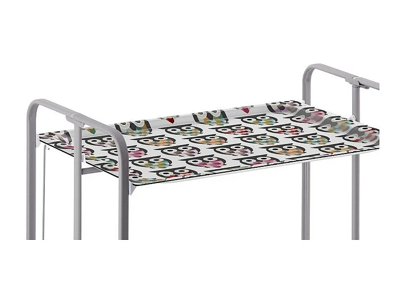 Chariot pliant à roulettes - Structure métallique grise, 2 niveaux en stratifié motif Hiboux - 72*66*43 cm - BAUHAUS