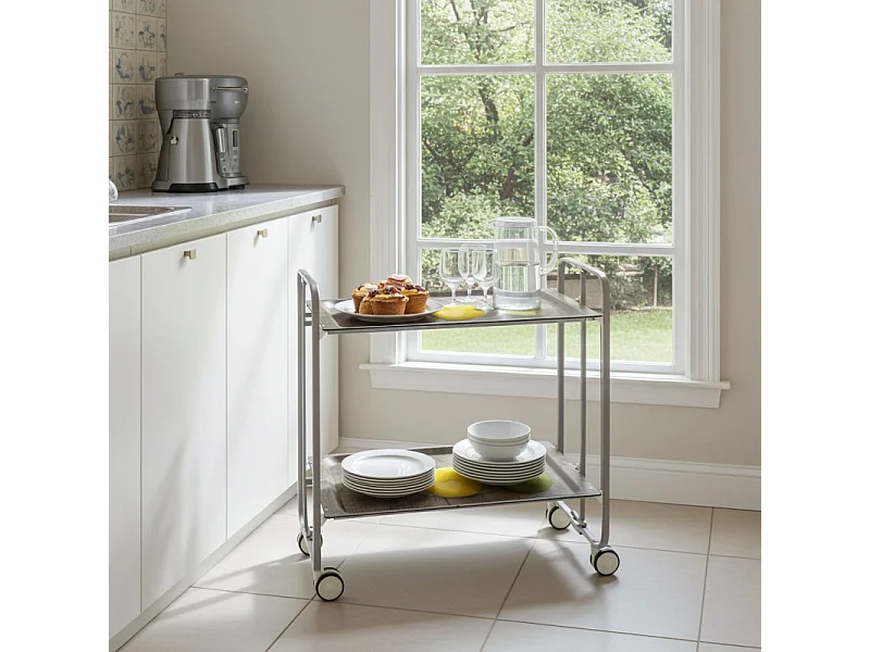 Klappwagen mit Rollen - Graues Metallgestell, 2 laminierte Ablagen Apfel-Design - 72*66*43 cm - BAUHAUS
