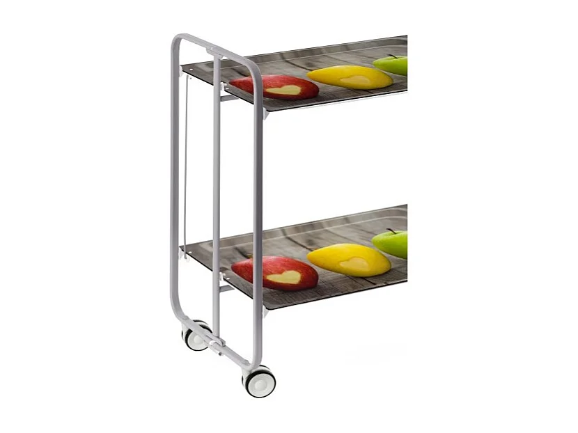 Chariot pliant à roulettes - Structure métallique grise, 2 niveaux en stratifié motif Pommes - 72*66*43 cm - BAUHAUS