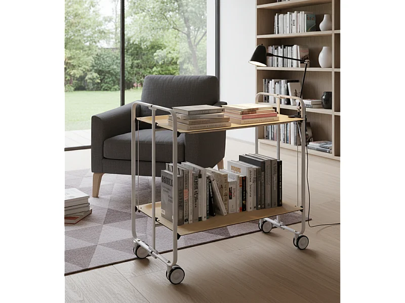 Carrito auxiliar plegable con ruedas - Estructura metálica gris, 2 estantes laminados color Haya – 72*66*43 cm - BAUHAUS