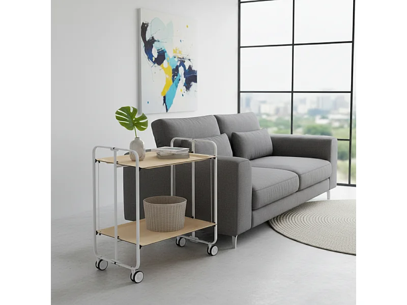 Carrito auxiliar plegable con ruedas - Estructura metálica gris, 2 estantes laminados color Haya – 72*66*43 cm - BAUHAUS