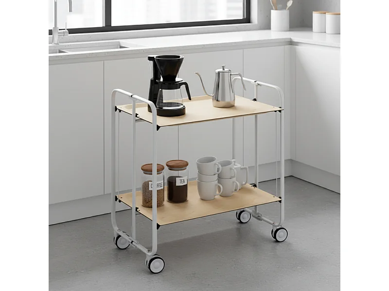Carrito auxiliar plegable con ruedas - Estructura metálica gris, 2 estantes laminados color Haya – 72*66*43 cm - BAUHAUS