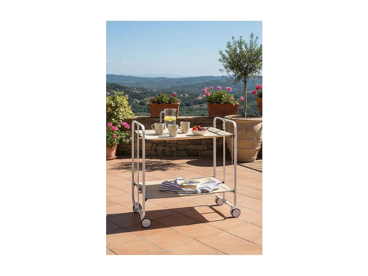 Carrito auxiliar plegable con ruedas - Estructura metálica gris, 2 estantes laminados color Haya – 72*66*43 cm - BAUHAUS