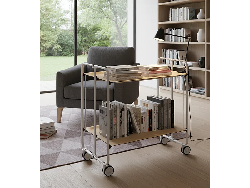 Carrito auxiliar plegable con ruedas - Estructura metálica gris, 2 estantes laminados color Haya – 72*66*43 cm - BAUHAUS