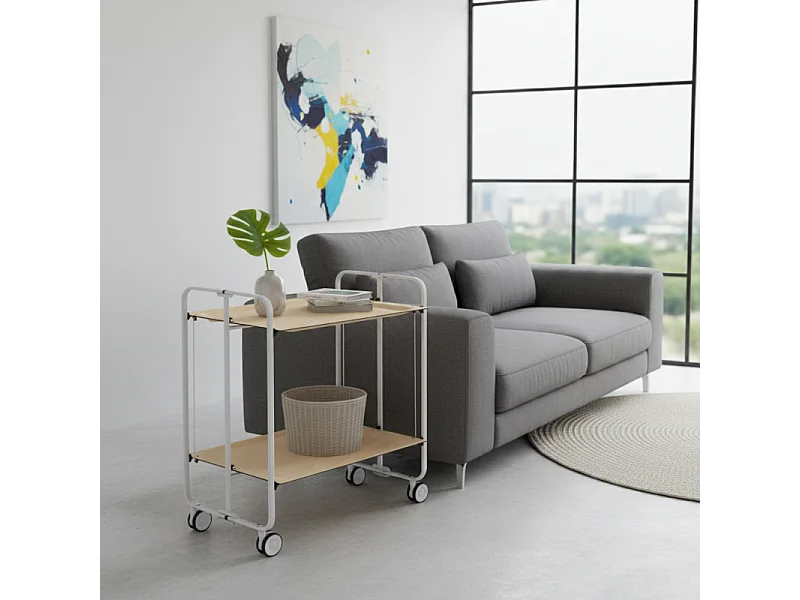 Carrito auxiliar plegable con ruedas - Estructura metálica gris, 2 estantes laminados color Haya – 72*66*43 cm - BAUHAUS