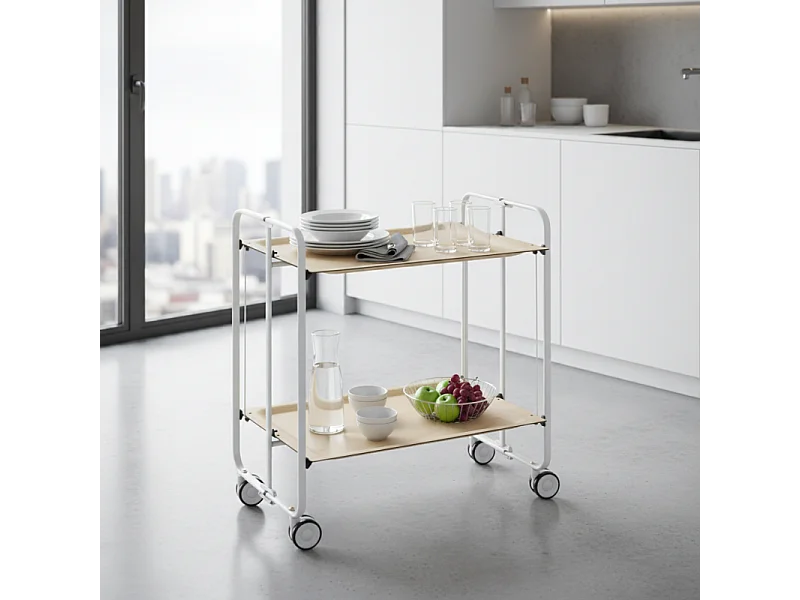 Carrito auxiliar plegable con ruedas - Estructura metálica gris, 2 estantes laminados color Haya – 72*66*43 cm - BAUHAUS