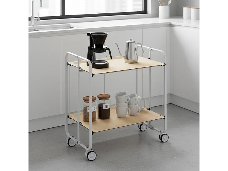 Carrito auxiliar plegable con ruedas - Estructura metálica gris, 2 estantes laminados color Haya – 72*66*43 cm - BAUHAUS