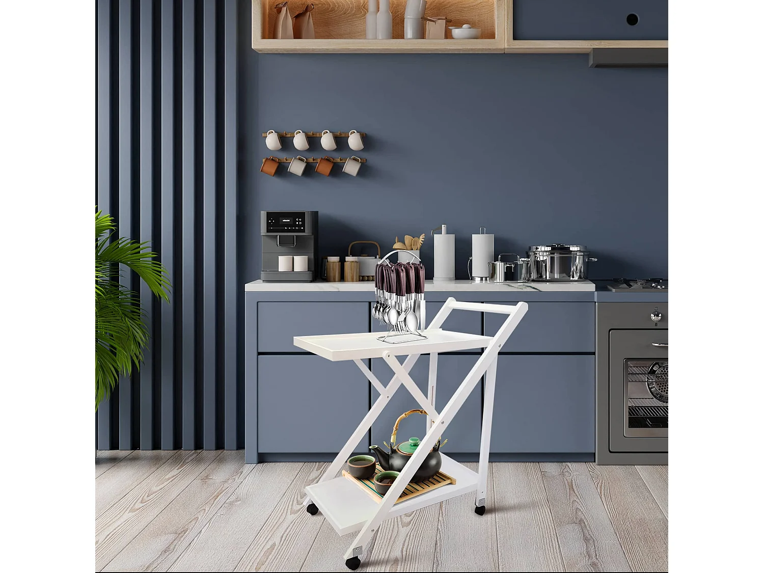 Meyvaser - Camarera Plegable con Ruedas, Carro de servicio 65x40x85cm Color Blanco