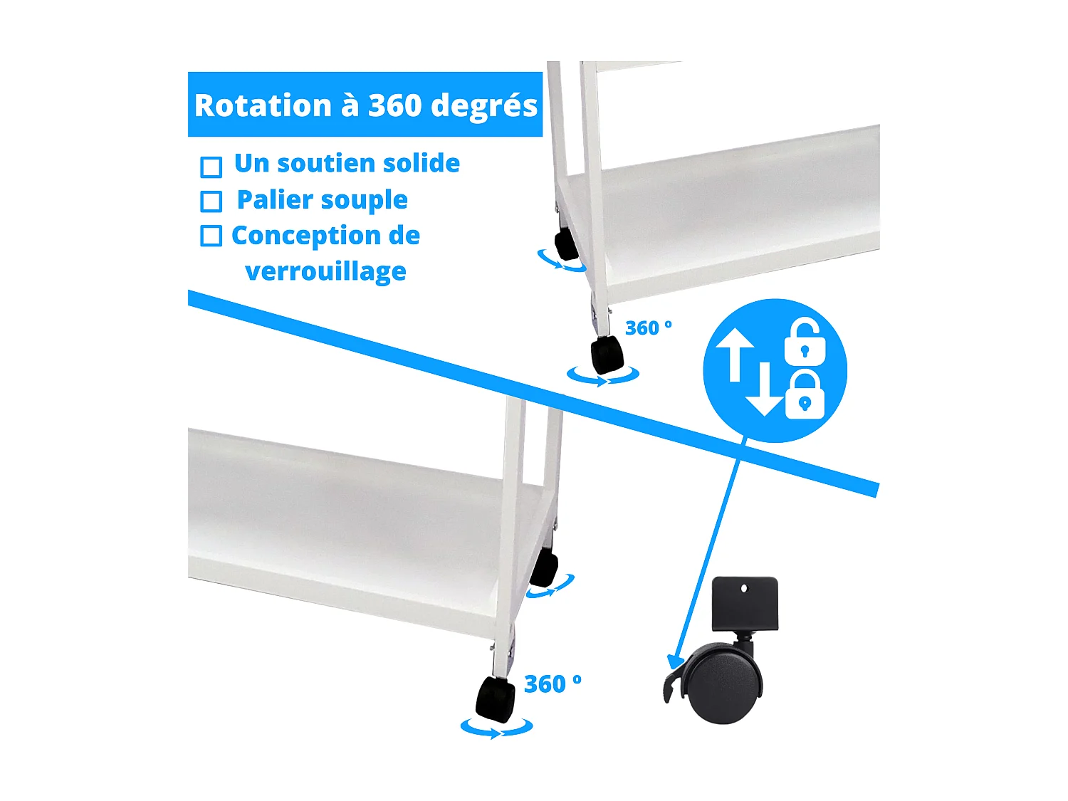 Carro de Servicio- Camarera móvil con Ruedas de fácil desplazamiento 60x33x85cm Color Blanco