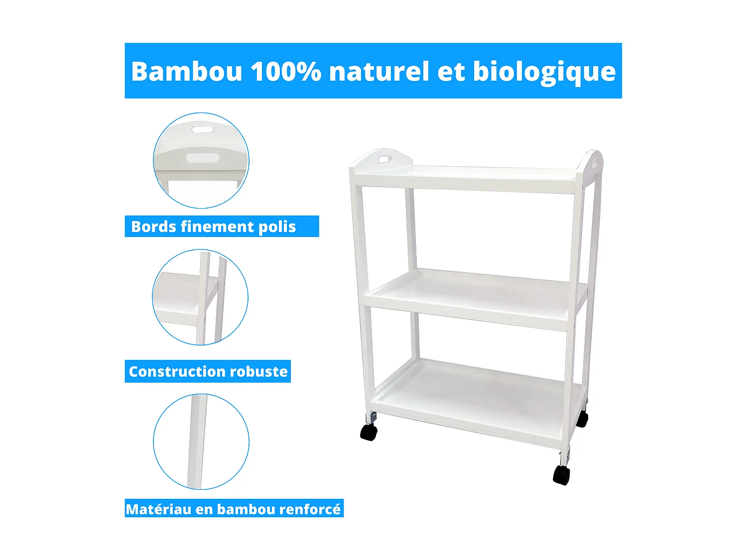 Carro de Servicio- Camarera móvil con Ruedas de fácil desplazamiento 60x33x85cm Color Blanco