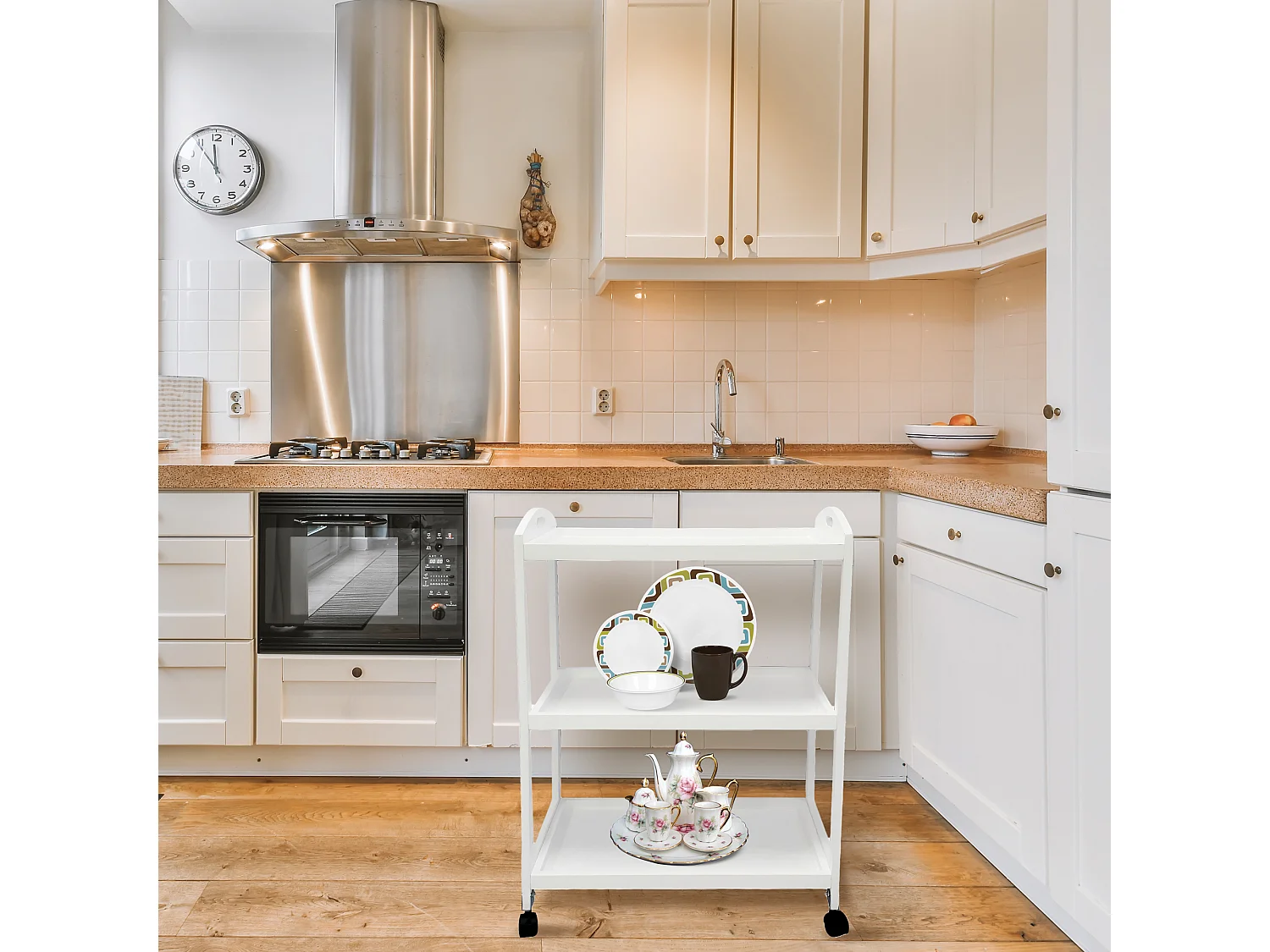 Carro de Servicio- Camarera móvil con Ruedas de fácil desplazamiento 60x33x85cm Color Blanco