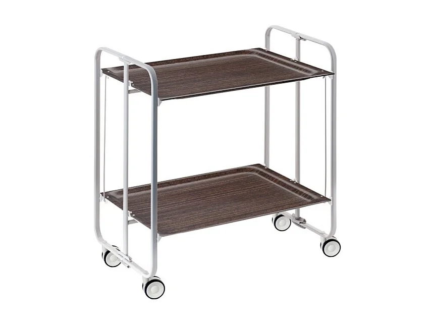 Carrito auxiliar plegable con ruedas - Estructura metálica gris, 2 estantes laminados color Wengué – 72*66*43 cm - BAUHAUS