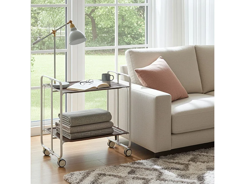 Carrito auxiliar plegable con ruedas - Estructura metálica gris, 2 estantes laminados color Wengué – 72*66*43 cm - BAUHAUS
