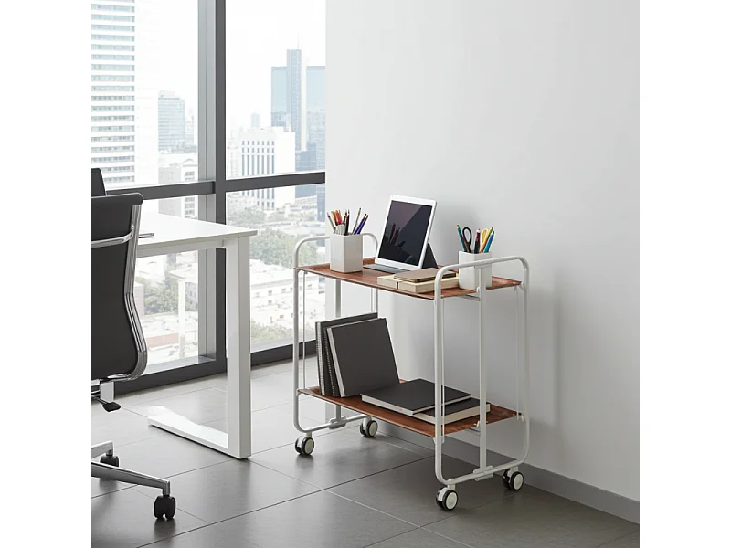 Carrito auxiliar plegable con ruedas - Estructura metálica gris, 2 estantes laminados color Cedro – 72*66*43 cm - BAUHAUS