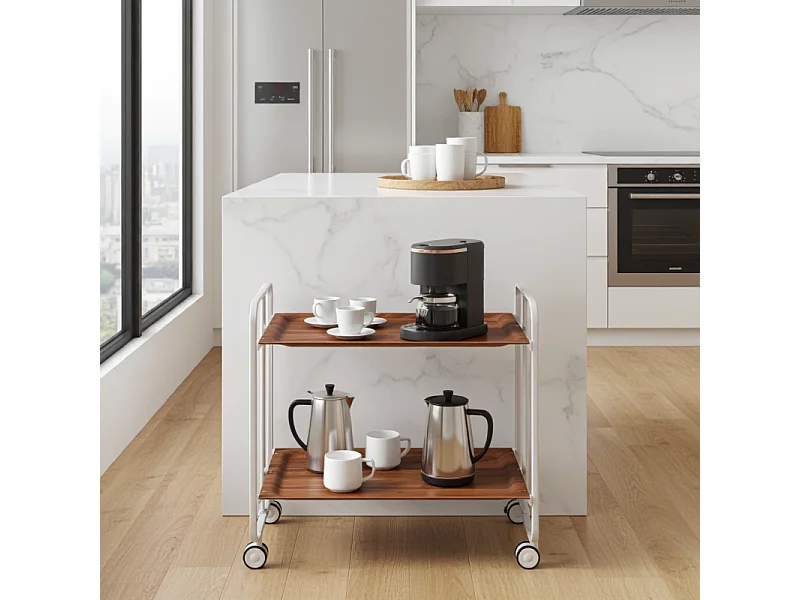 Carrito auxiliar plegable con ruedas - Estructura metálica gris, 2 estantes laminados color Cedro – 72*66*43 cm - BAUHAUS