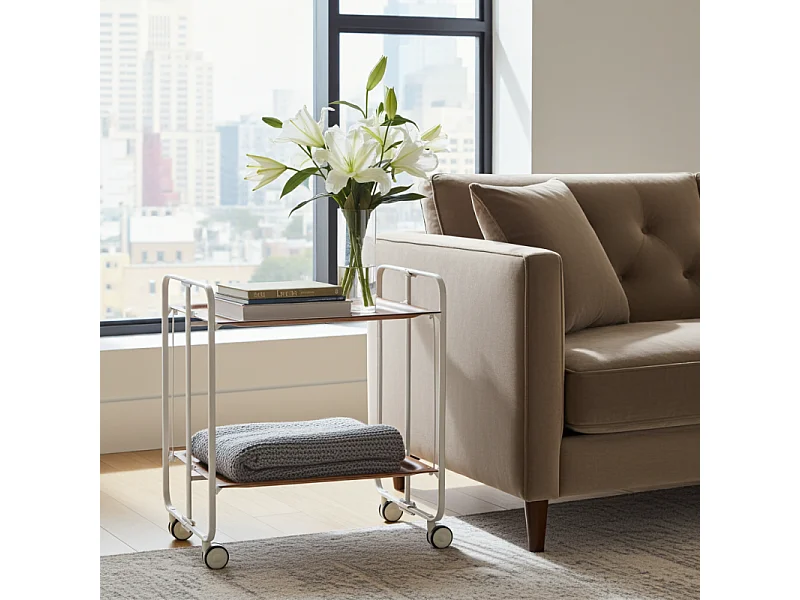 Carrito auxiliar plegable con ruedas - Estructura metálica gris, 2 estantes laminados color Cedro – 72*66*43 cm - BAUHAUS