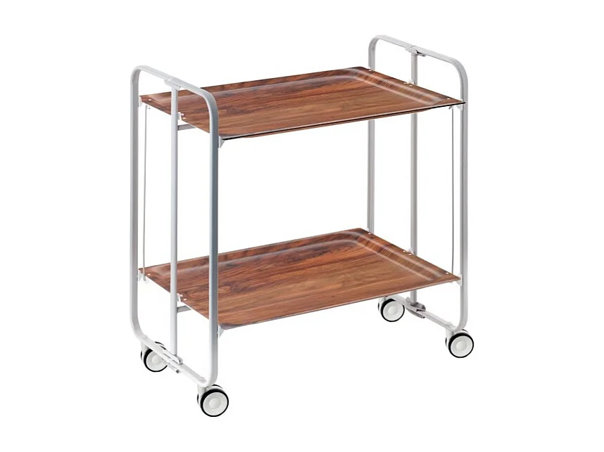 Carrito auxiliar plegable con ruedas - Estructura metálica gris, 2 estantes laminados color Cedro – 72*66*43 cm - BAUHAUS