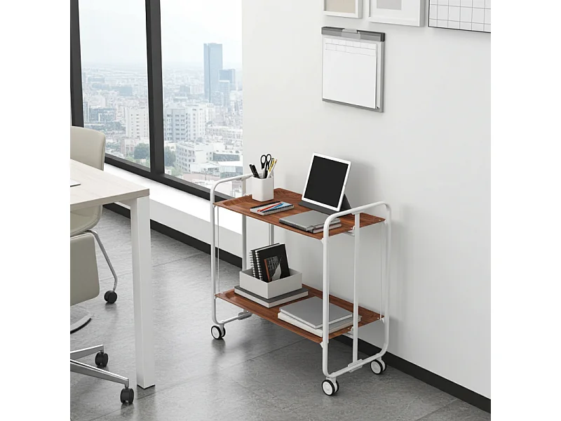 Carrito auxiliar plegable con ruedas - Estructura metálica gris, 2 estantes laminados color Cedro – 72*66*43 cm - BAUHAUS