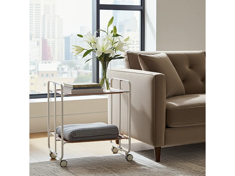 Carrito auxiliar plegable con ruedas - Estructura metálica gris, 2 estantes laminados color Cedro – 72*66*43 cm - BAUHAUS