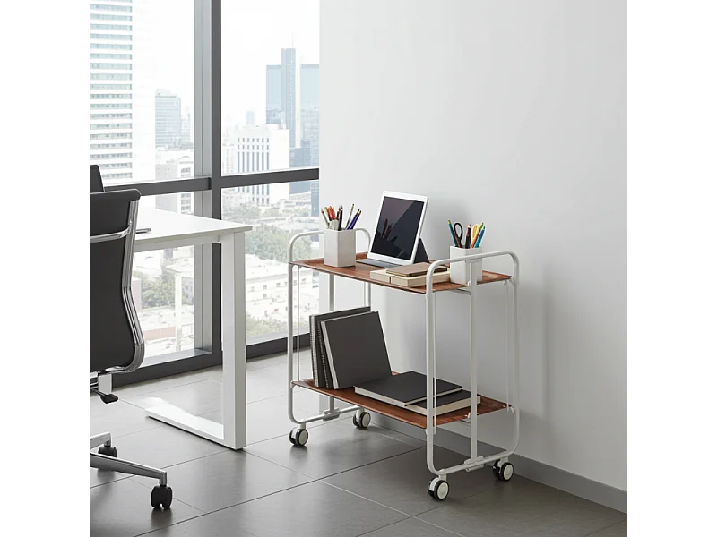 Carrito auxiliar plegable con ruedas - Estructura metálica gris, 2 estantes laminados color Cedro – 72*66*43 cm - BAUHAUS