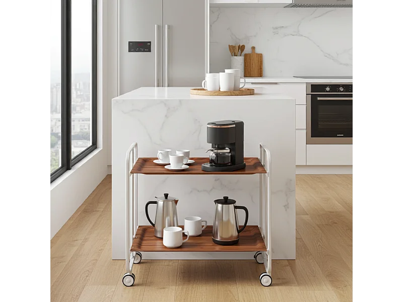 Carrito auxiliar plegable con ruedas - Estructura metálica gris, 2 estantes laminados color Cedro – 72*66*43 cm - BAUHAUS