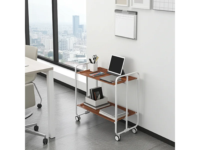 Carrito auxiliar plegable con ruedas - Estructura metálica gris, 2 estantes laminados color Cedro – 72*66*43 cm - BAUHAUS