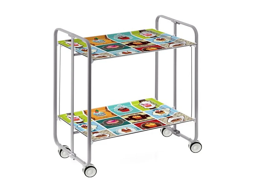 Chariot pliant à roulettes - Structure métallique grise, 2 niveaux en stratifié motif Vintage2 - 72*66*43 cm - BAUHAUS