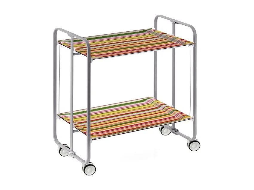 Klappbarer Wagen mit Rädern - Graues Metallgestell, 2 Etagen laminiert, gestreiftes Dekor  - 72*66*43 cm - BAUHAUS