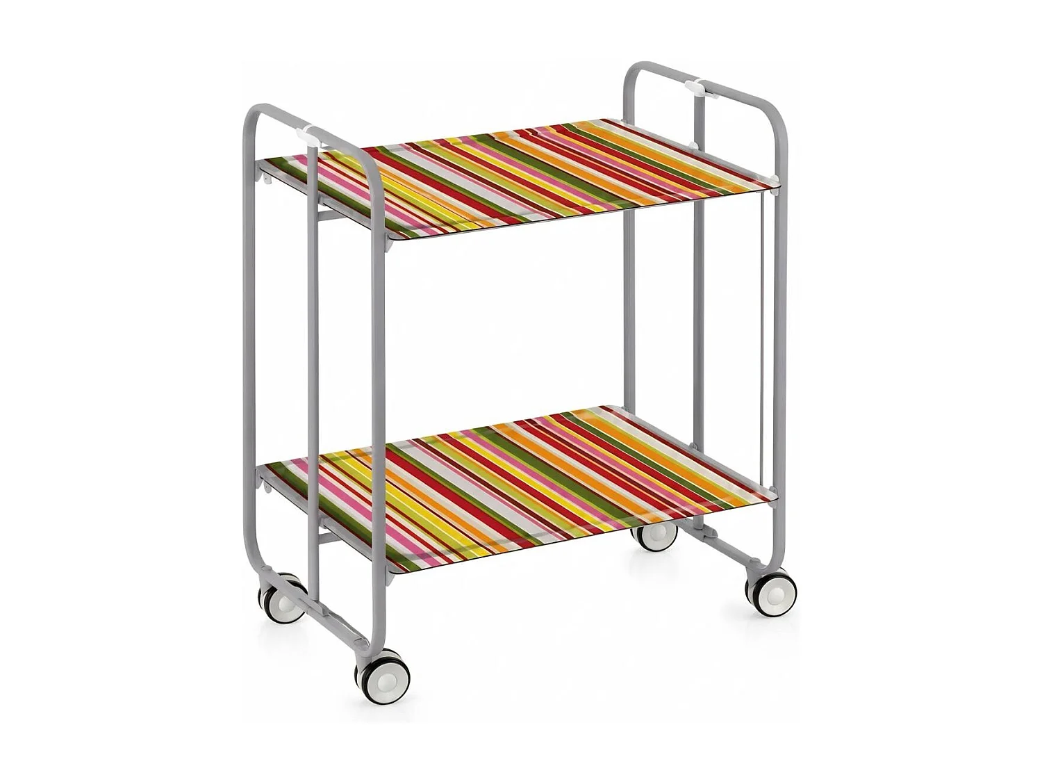 Carrito auxiliar plegable con ruedas - Estructura metálica gris, 2 estantes laminados decorado Rayas – 72*66*43 cm - BAUHAUS