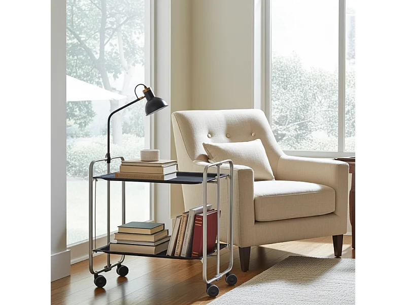 Carrello pieghevole con ruote - Struttura in metallo grigio, 2 ripiani in laminato nero - 72*66*43 cm - BAUHAUS